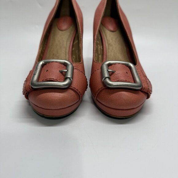 Fossil Women's Leather‎ Heels Size 9 Coral Buckle Toe Block Heel Retro Style - Picture 6 of 15